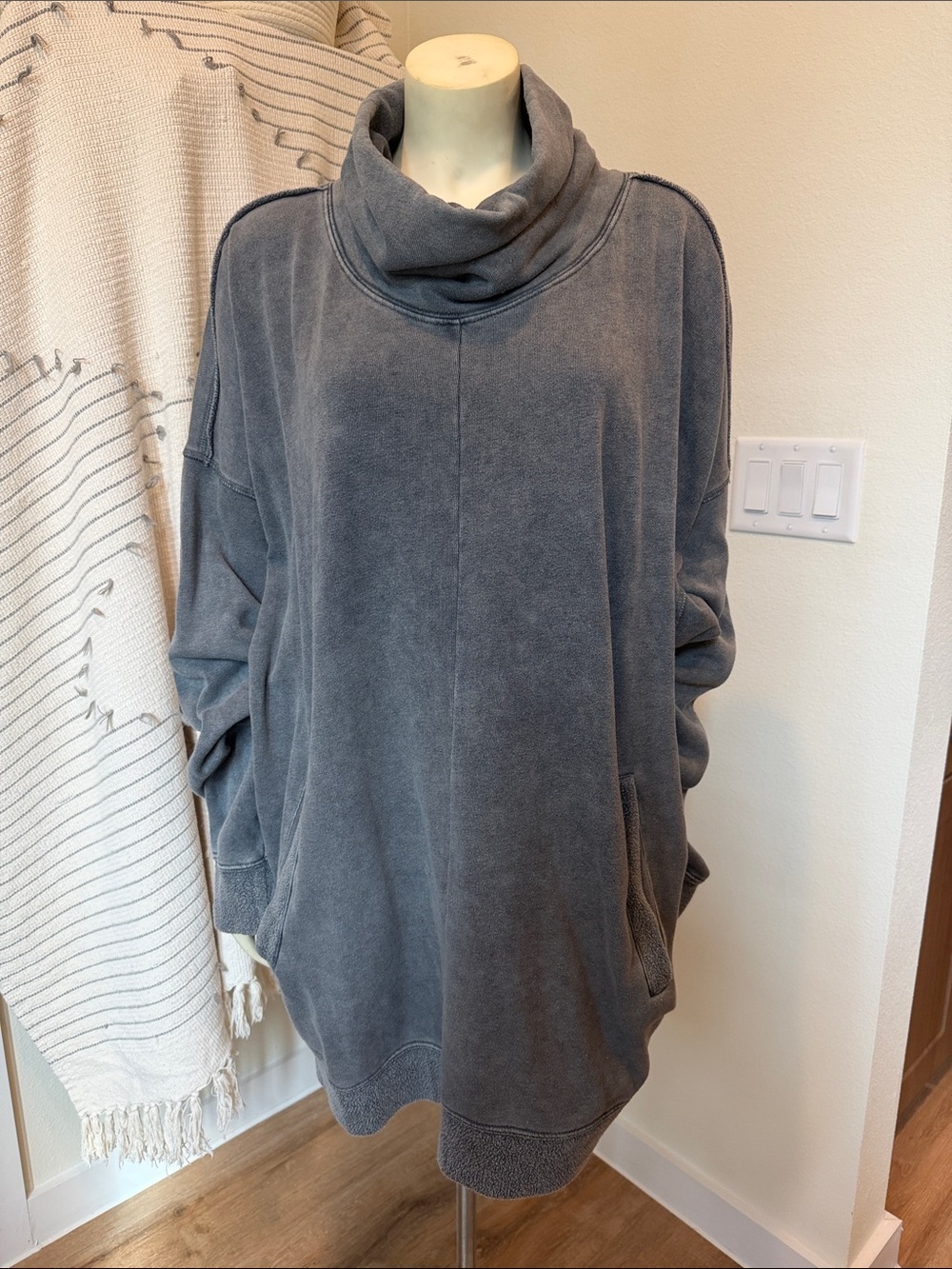 Free People Cozy Cowl Neck Oversized Sweater with pockets - Charcoal